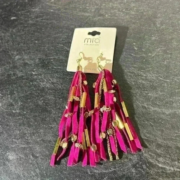 Mia Collection Red Tassel Gold Tone Dangle Hook Earrings Women Fashion Style-new - Picture 2 of 6